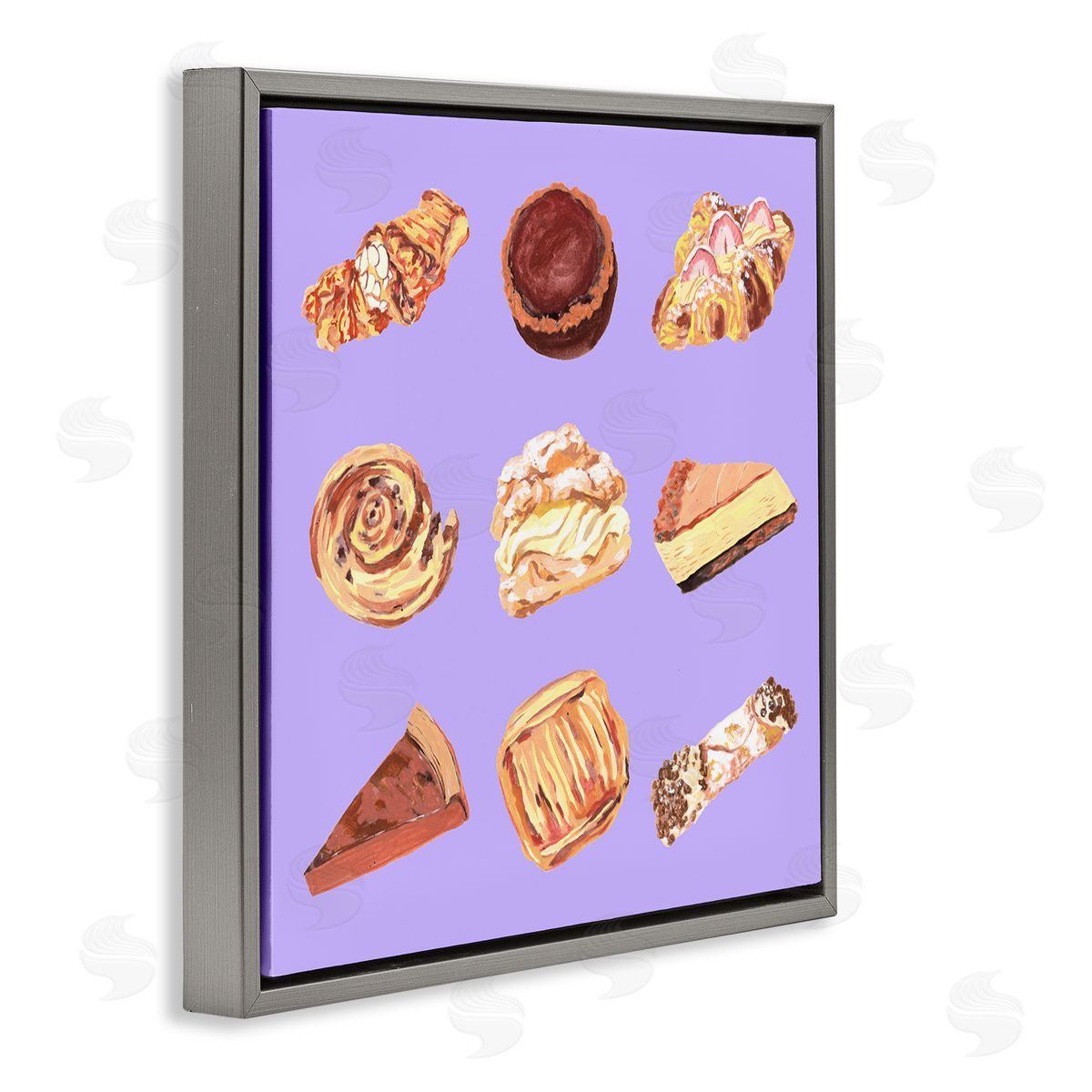 Delicious Pastries on Purple Grey Floating Frame Canvas Wall Art, Home Decor by Melissa Wang