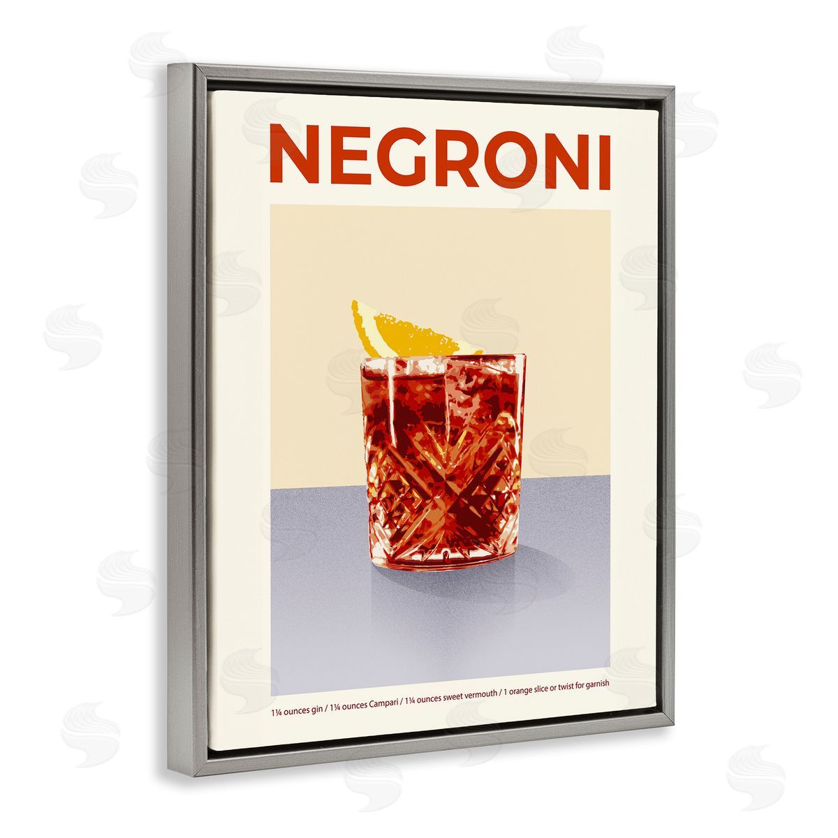 Negroni Classic Cocktail Grey Floating Frame Canvas Wall Art, Home Decor by Victoria Barnes