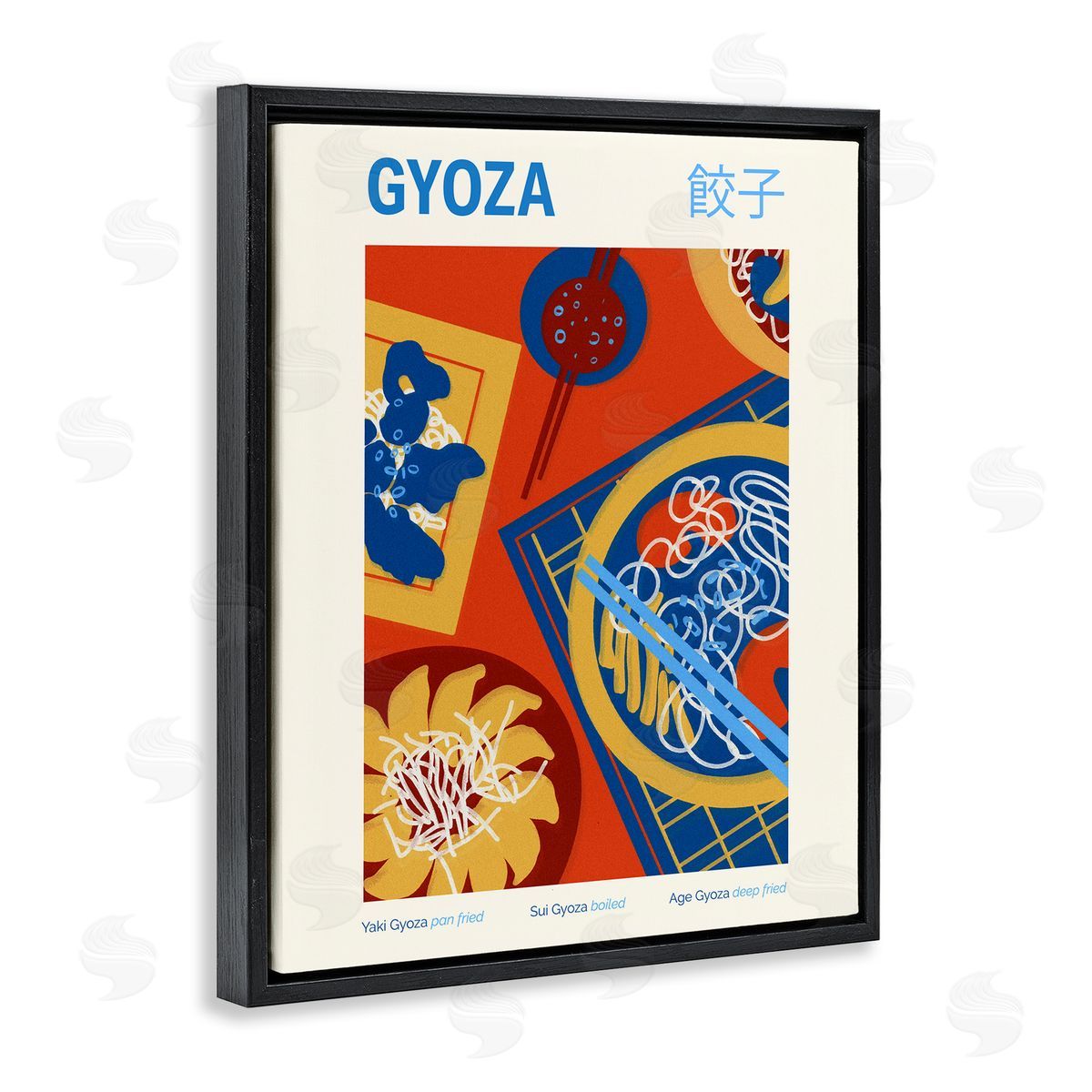 Japanese Gyoza Meal Black Floating Frame Canvas Wall Art, Home Decor by Victoria Barnes
