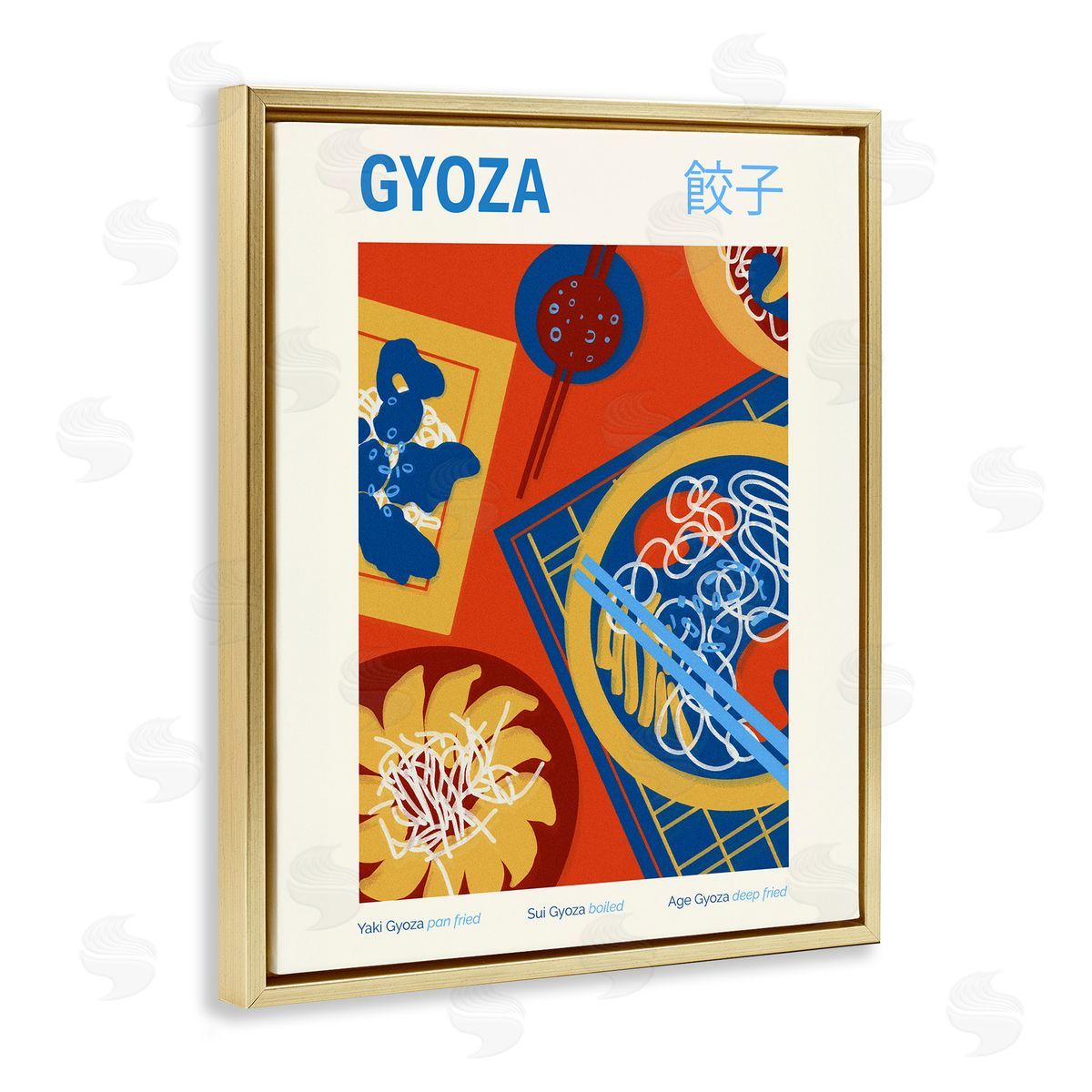 Japanese Gyoza Meal Gold Floating Frame Canvas Wall Art, Home Decor by Victoria Barnes