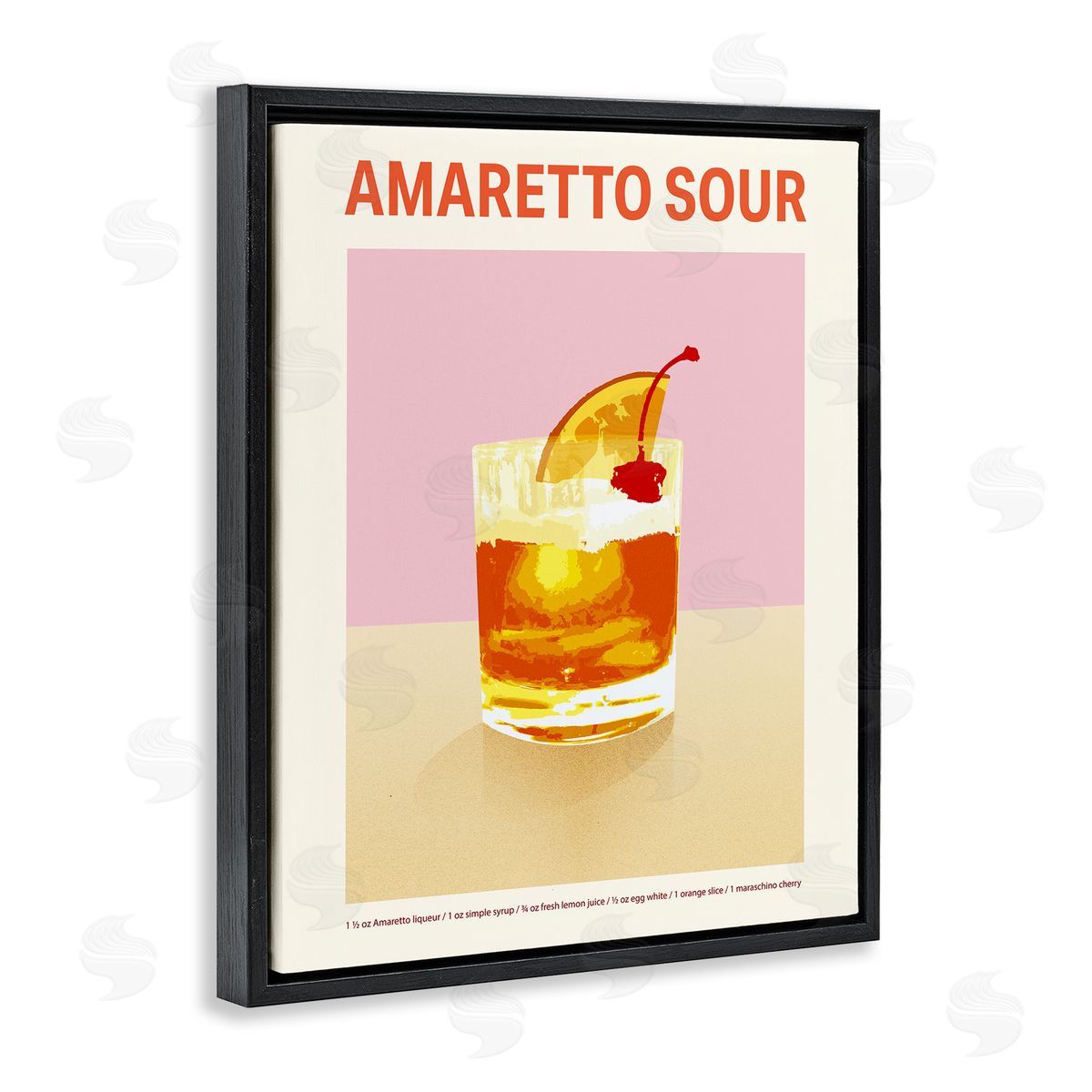 Amaretto Sour Classic Drink Black Floating Frame Canvas Wall Art, Home Decor by Victoria Barnes