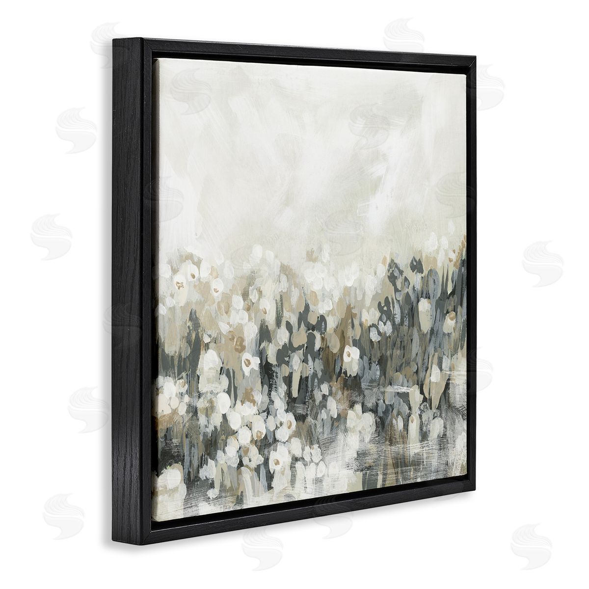 Grey Speckled Flowers Black Floating Frame Canvas Wall Art, Home Decor by June Erica Vess