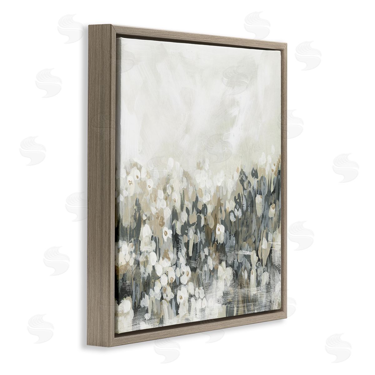 Grey Speckled Flowers Brown Floating Frame Canvas Wall Art, Home Decor by June Erica Vess