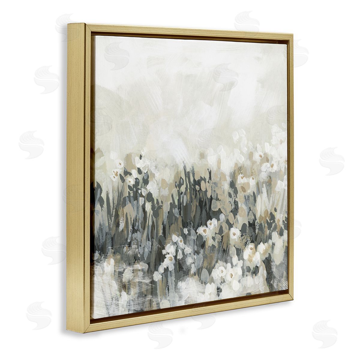 Grey & Beige Landscape Gold Floating Frame Canvas Wall Art, Home Decor by June Erica Vess