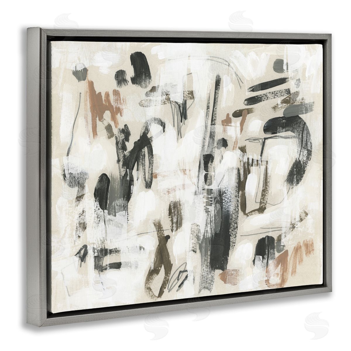 Chaotic Earthy Strokes Grey Floating Frame Canvas Wall Art, Home Decor by June Erica Vess