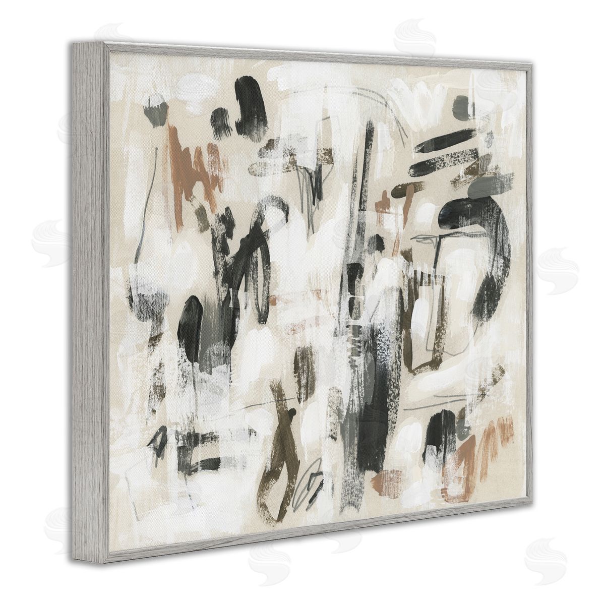Chaotic Earthy Strokes Grey Frame Print Wall Art, Home Decor by June Erica Vess