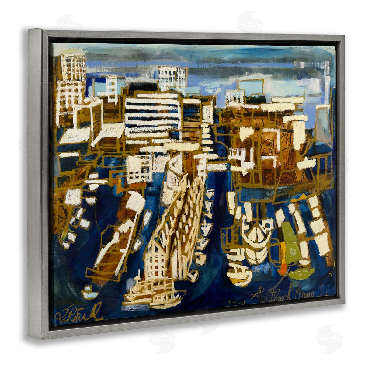 Bold Abstract Cityscape Grey Floating Frame Canvas Wall Art, Home Decor by Erin McGee Ferrell