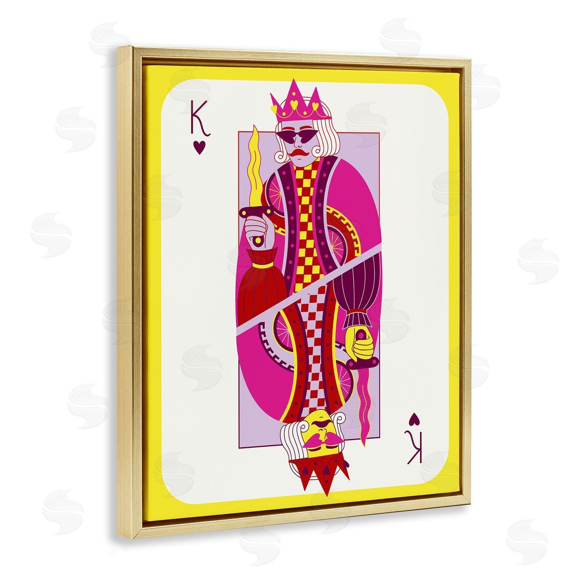 Bright Trendy King Card Gold Floating Frame Canvas Wall Art, Home Decor by Grace Popp