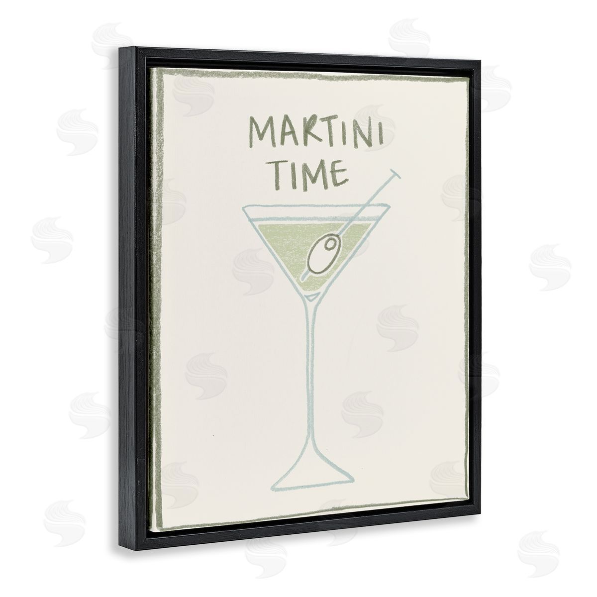 Minimal Martini Time Black Floating Frame Canvas Wall Art, Home Decor by Grace Popp