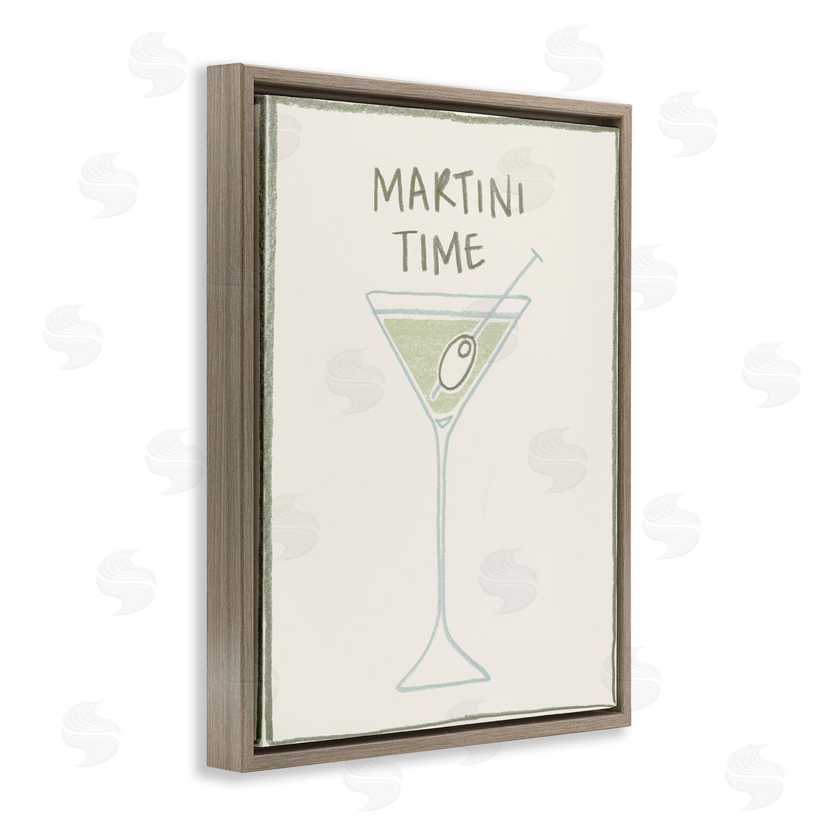 Minimal Martini Time Brown Floating Frame Canvas Wall Art, Home Decor by Grace Popp