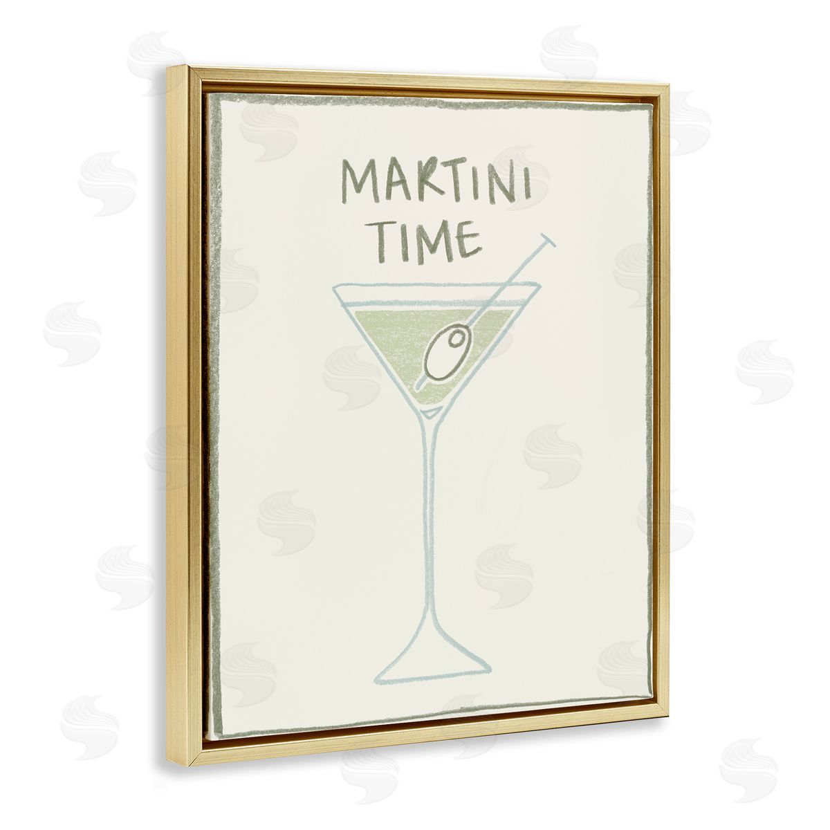 Minimal Martini Time Gold Floating Frame Canvas Wall Art, Home Decor by Grace Popp