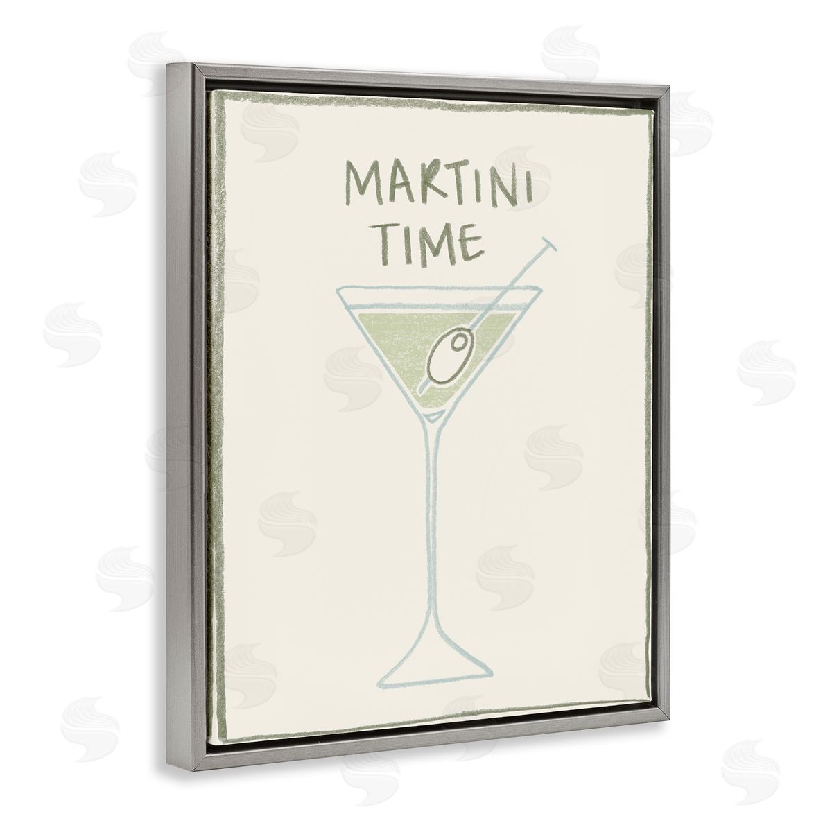 Minimal Martini Time Grey Floating Frame Canvas Wall Art, Home Decor by Grace Popp