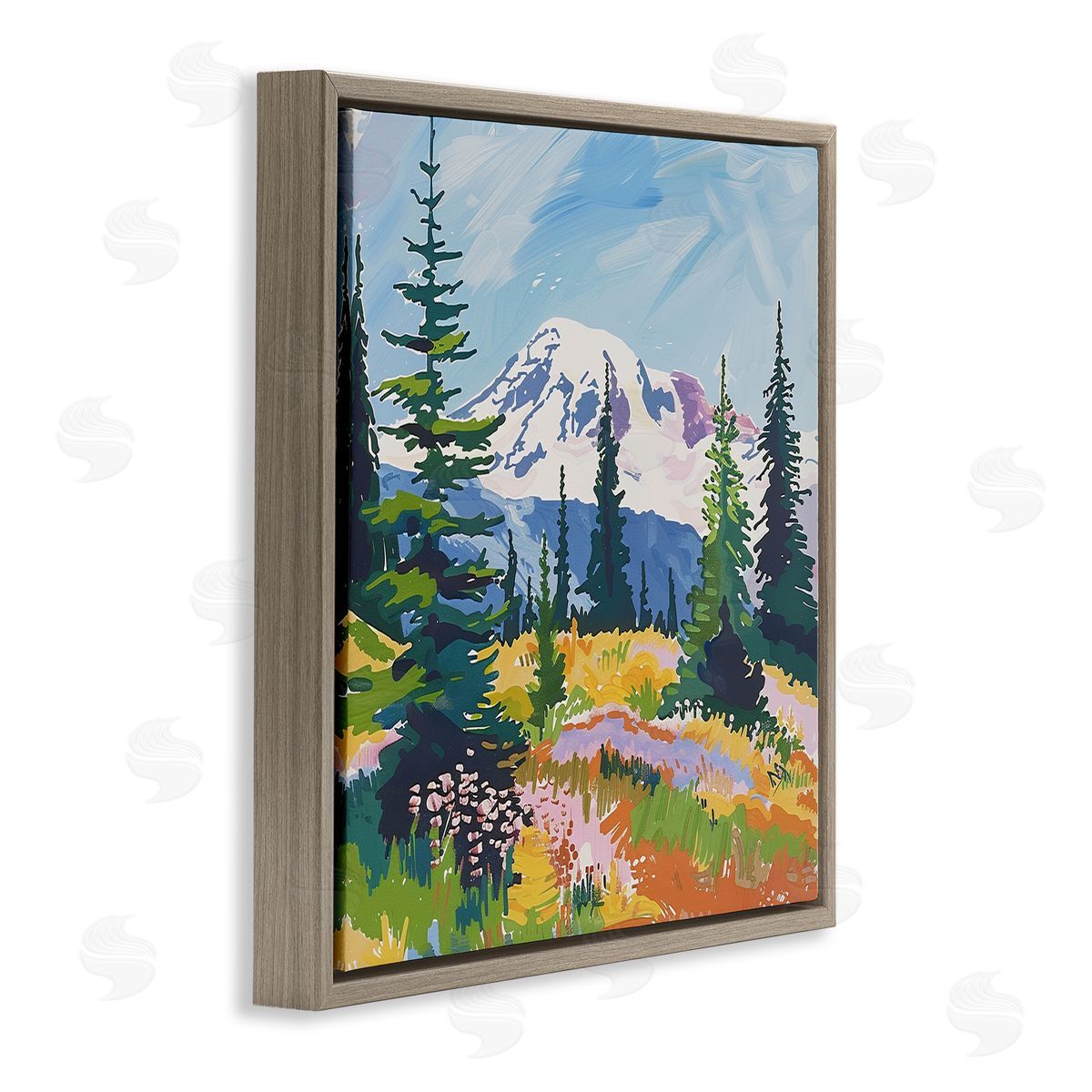 Peaceful Mountain Valley Scenery Brown Floating Frame Canvas Wall Art, Home Decor by Walker Noble