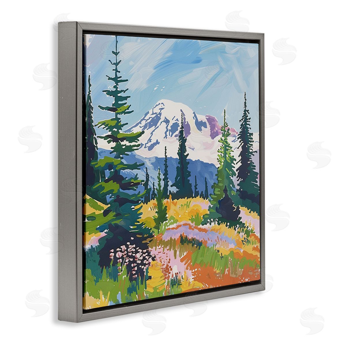 Peaceful Mountain Valley Scenery Grey Floating Frame Canvas Wall Art, Home Decor by Walker Noble