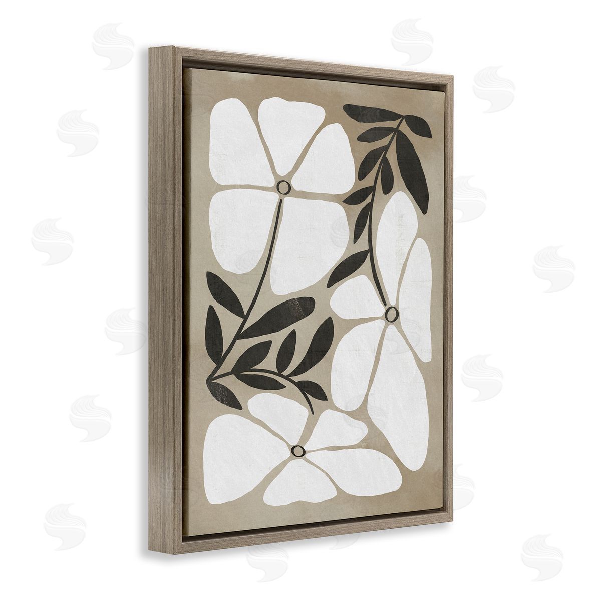 Boho Flowers Trio Brown Floating Frame Canvas Wall Art, Home Decor by Victoria Barnes