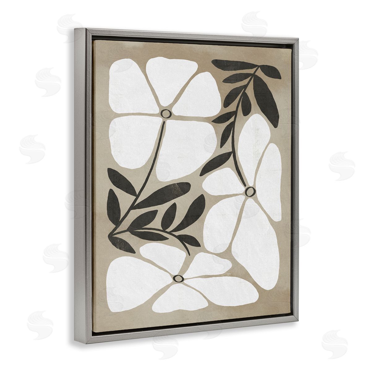 Boho Flowers Trio Grey Floating Frame Canvas Wall Art, Home Decor by Victoria Barnes