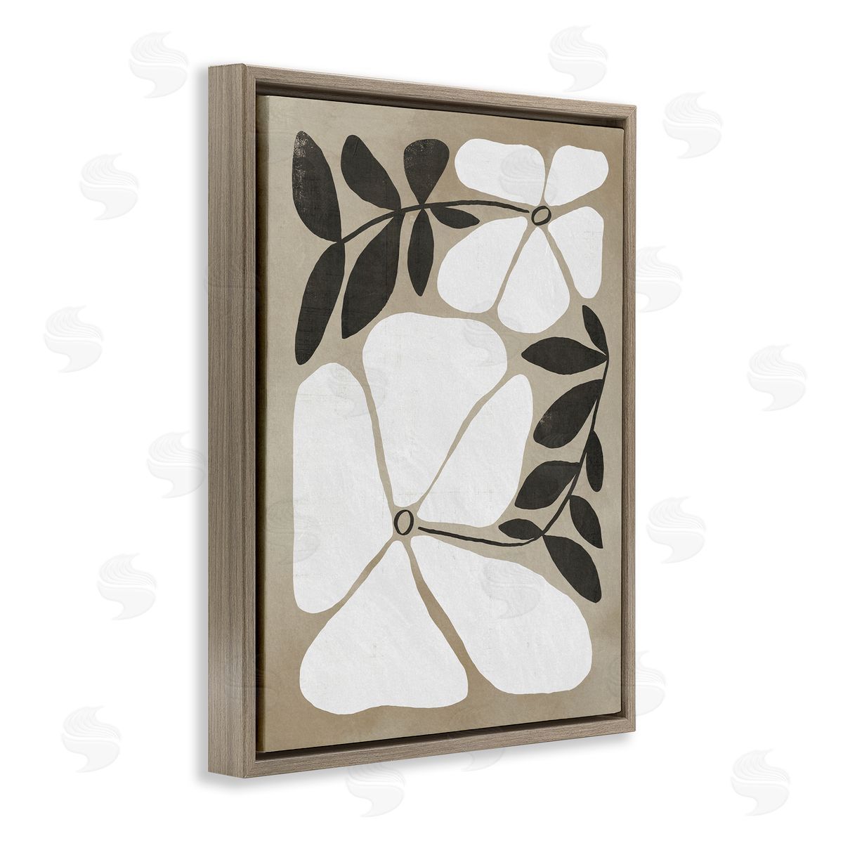 Oblong Boho Flowers Brown Floating Frame Canvas Wall Art, Home Decor by Victoria Barnes