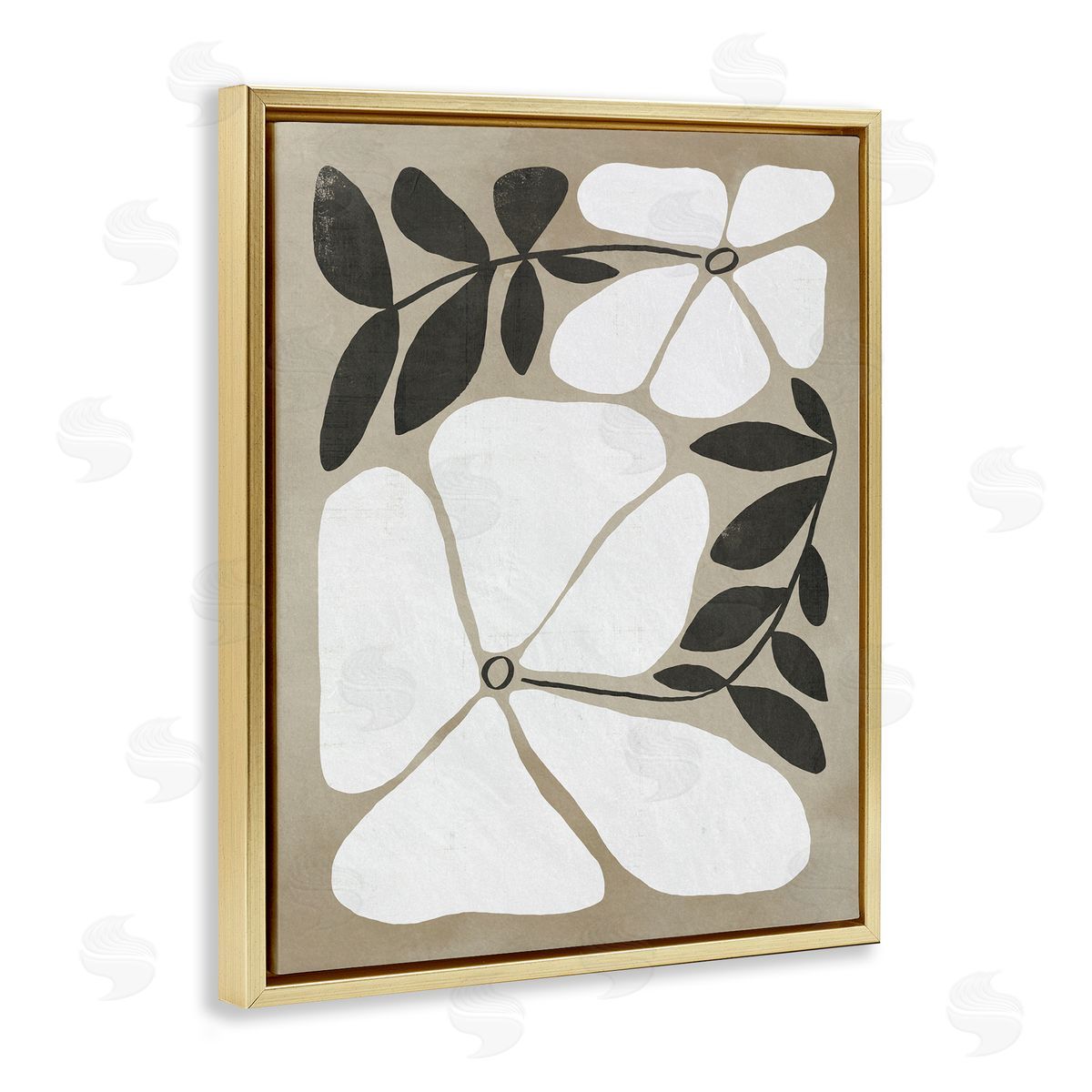 Oblong Boho Flowers Gold Floating Frame Canvas Wall Art, Home Decor by Victoria Barnes