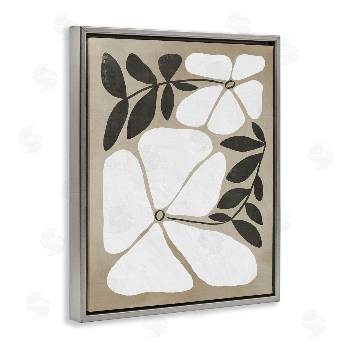 Oblong Boho Flowers Grey Floating Frame Canvas Wall Art, Home Decor by Victoria Barnes