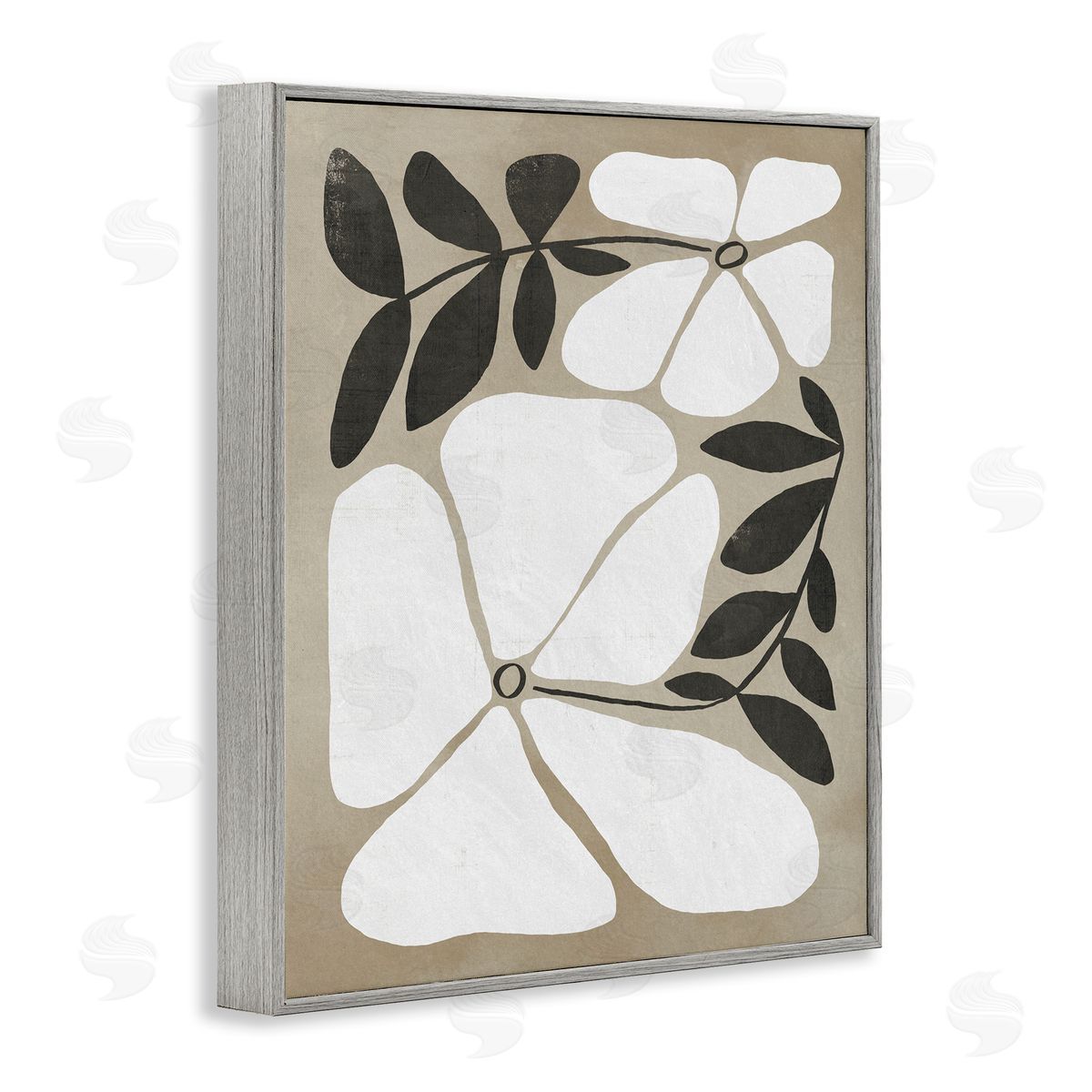 Oblong Boho Flowers Grey Frame Print Wall Art, Home Decor by Victoria Barnes