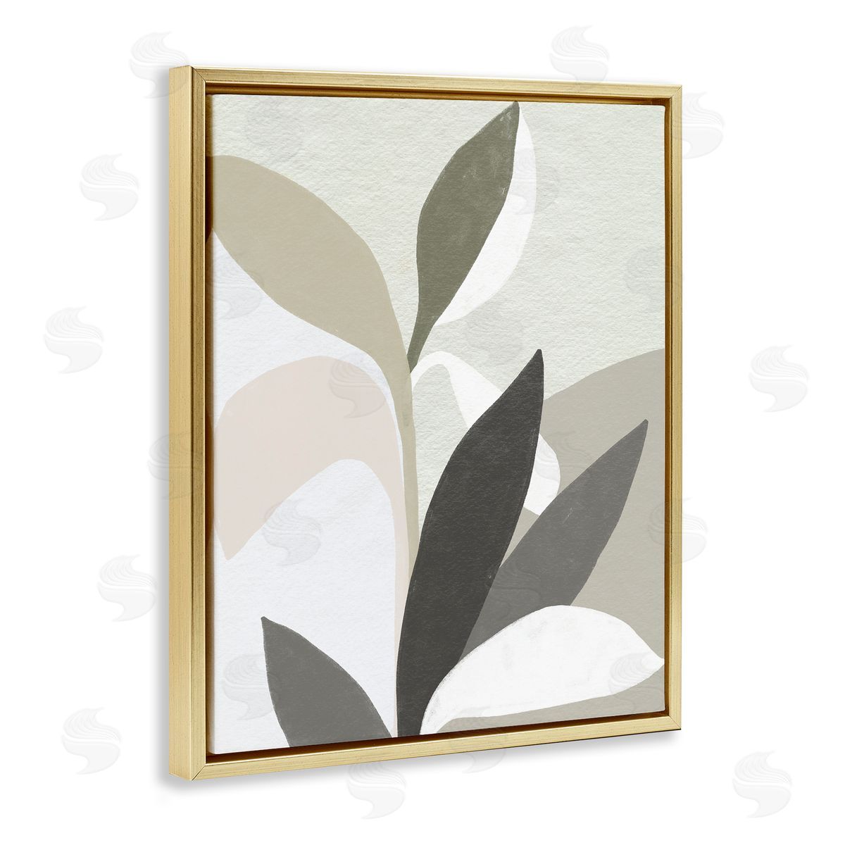 Organic Soft Leaf Shapes Gold Floating Frame Canvas Wall Art, Home Decor by June Erica Vess