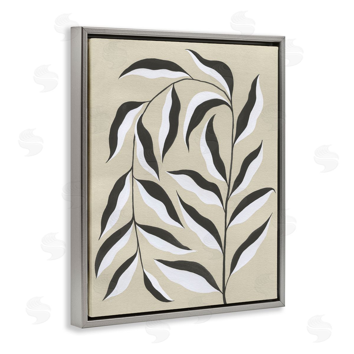 Natural Curved Vegetation Grey Floating Frame Canvas Wall Art, Home Decor by Grace Popp