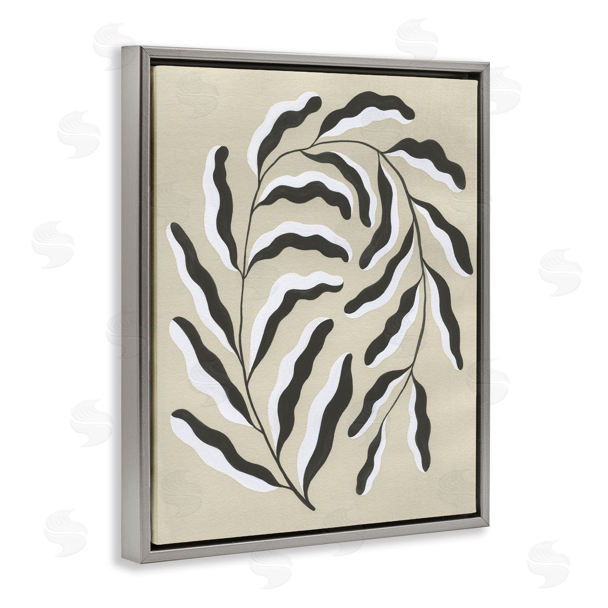 Curved Blooming Botanical Grey Floating Frame Canvas Wall Art, Home Decor by Grace Popp