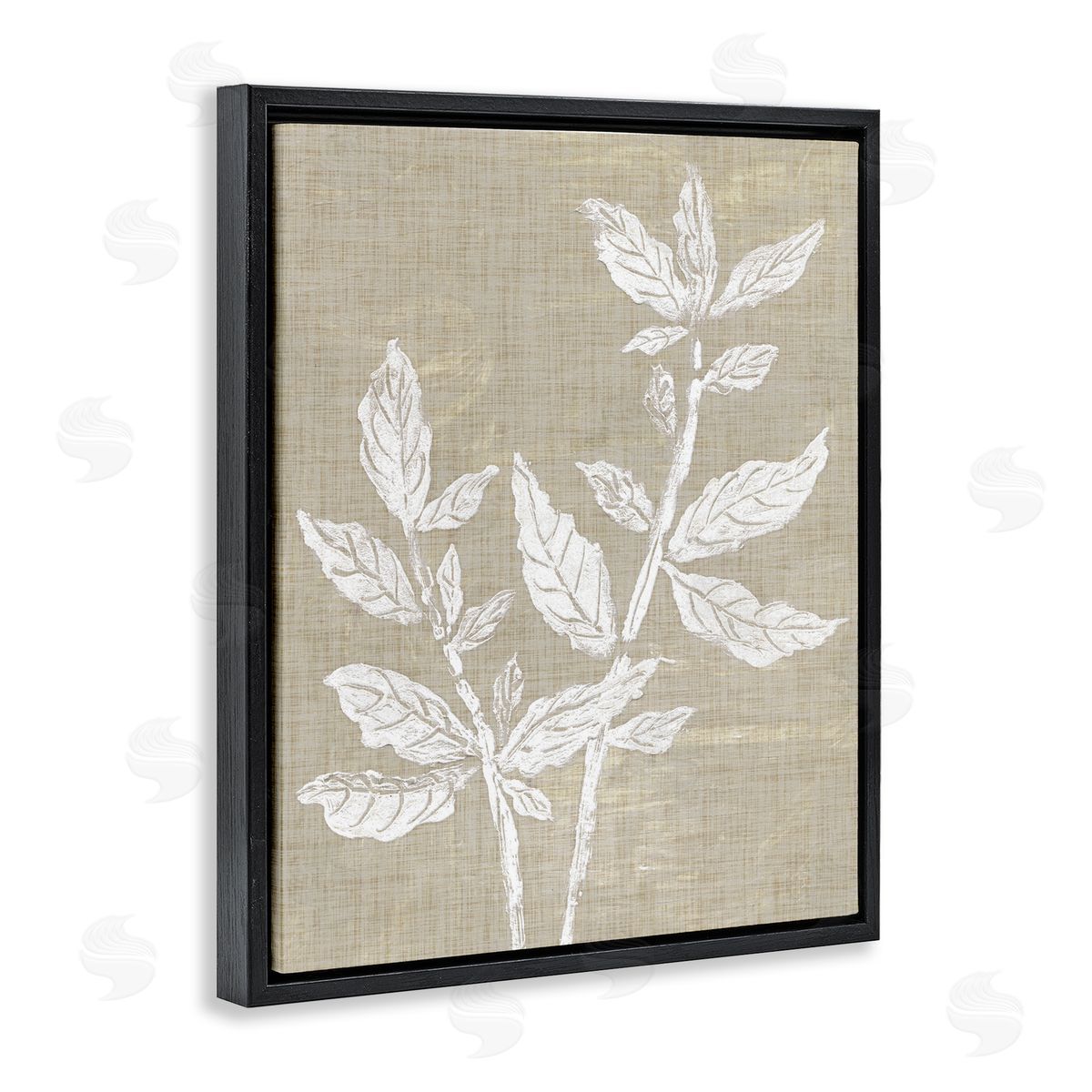 Boho Leaves on Natural Pattern Black Floating Frame Canvas Wall Art, Home Decor by Melissa Wang