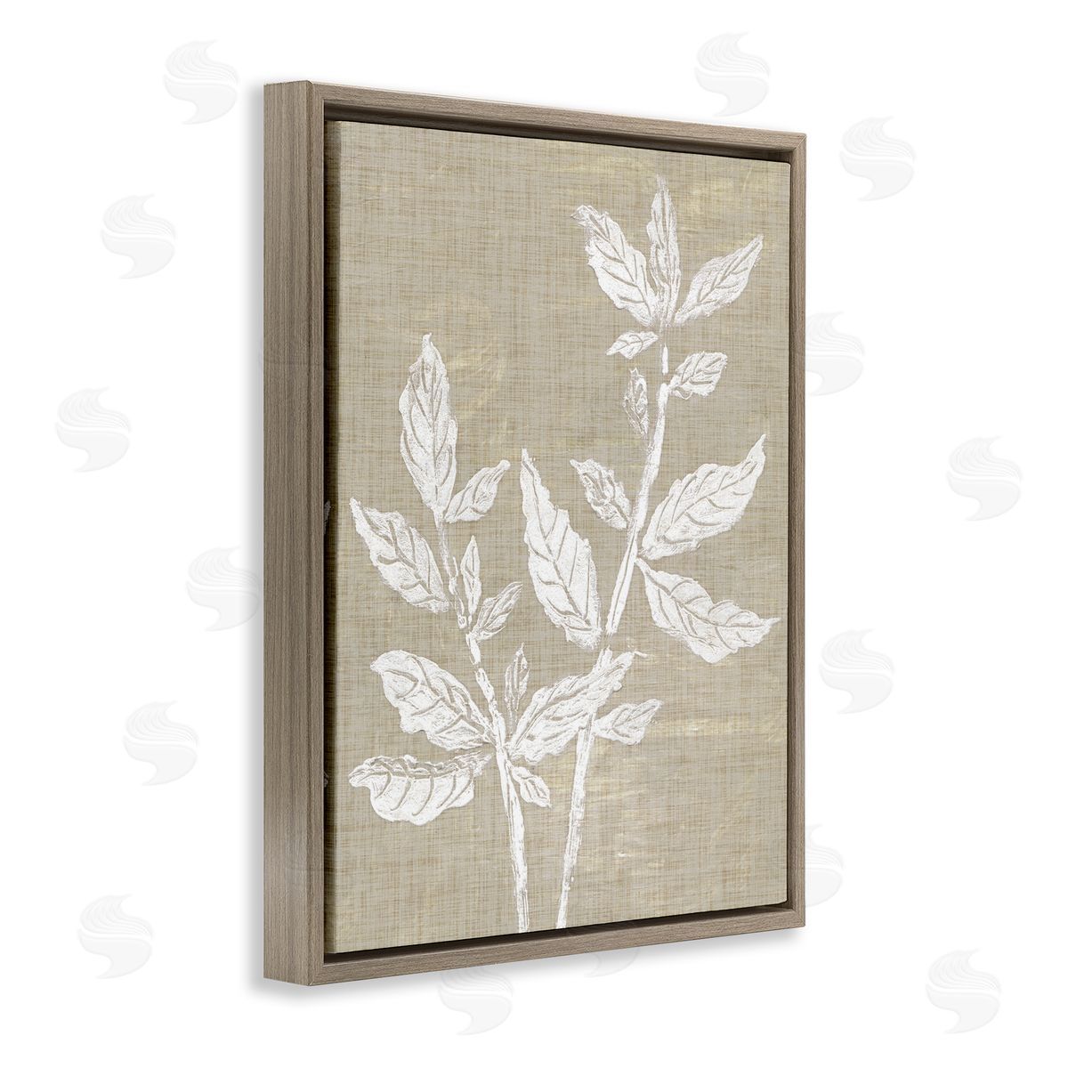 Boho Leaves on Natural Pattern Brown Floating Frame Canvas Wall Art, Home Decor by Melissa Wang