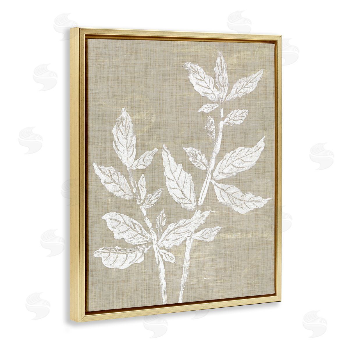 Boho Leaves on Natural Pattern Gold Floating Frame Canvas Wall Art, Home Decor by Melissa Wang