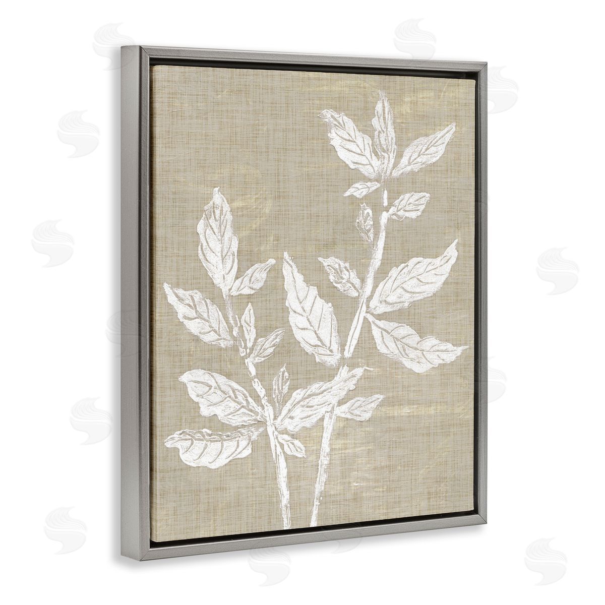 Boho Leaves on Natural Pattern Grey Floating Frame Canvas Wall Art, Home Decor by Melissa Wang