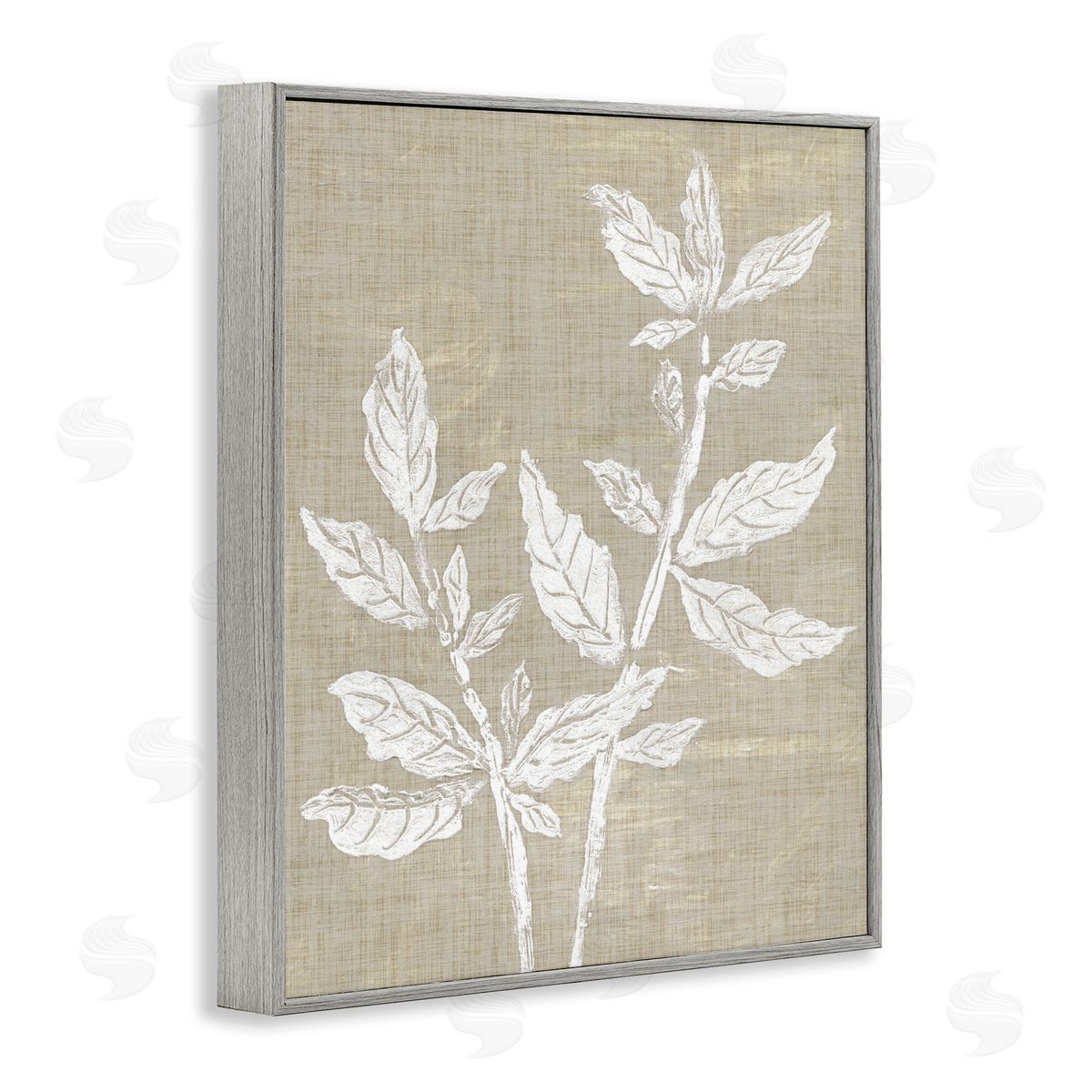 Boho Leaves on Natural Pattern Grey Frame Print Wall Art, Home Decor by Melissa Wang