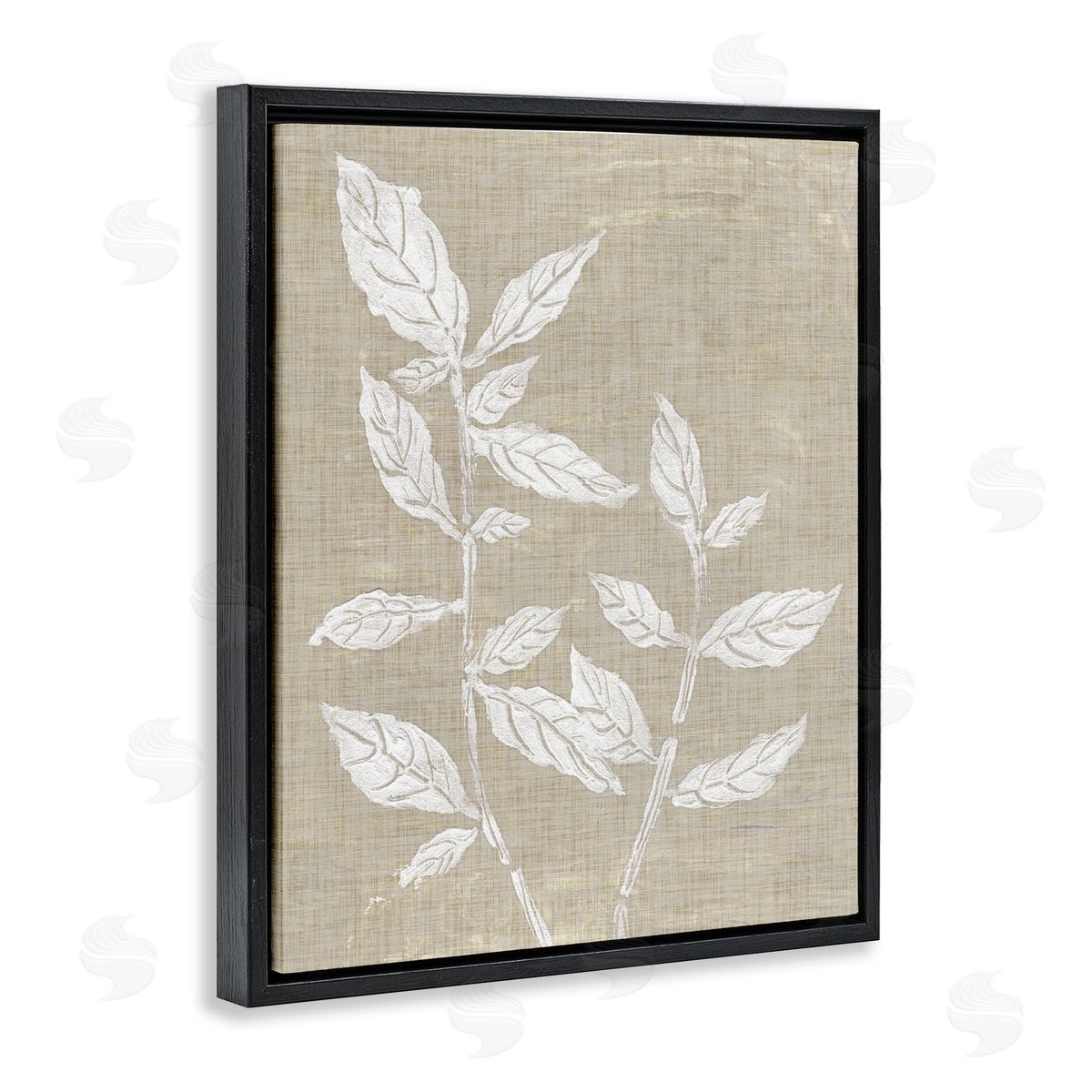 Leaves on Distressed Textile Black Floating Frame Canvas Wall Art, Home Decor by Melissa Wang