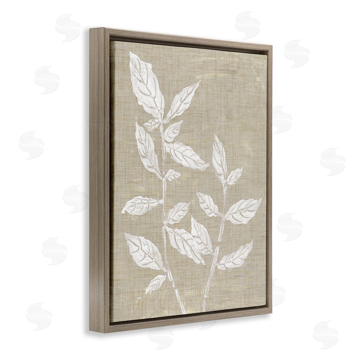 Leaves on Distressed Textile Brown Floating Frame Canvas Wall Art, Home Decor by Melissa Wang