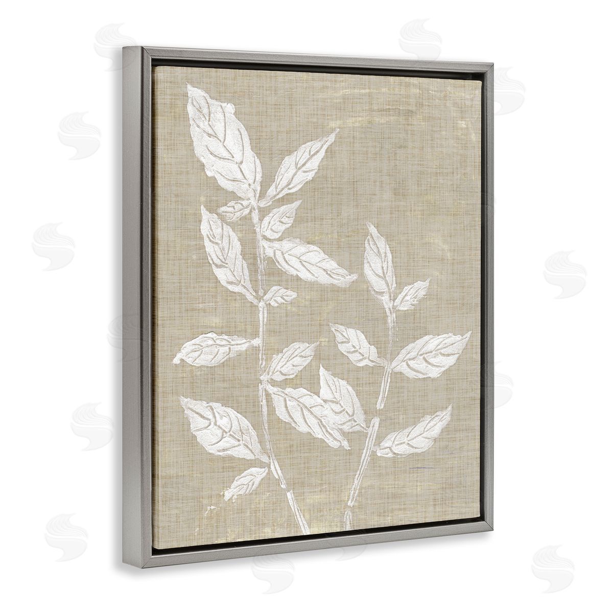 Leaves on Distressed Textile Grey Floating Frame Canvas Wall Art, Home Decor by Melissa Wang