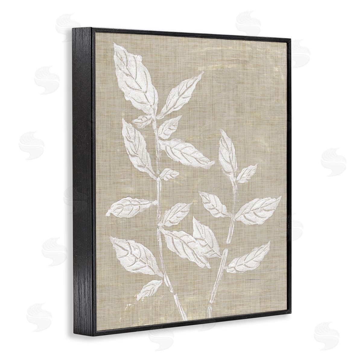 Leaves on Distressed Textile Black Frame Print Wall Art, Home Decor by Melissa Wang