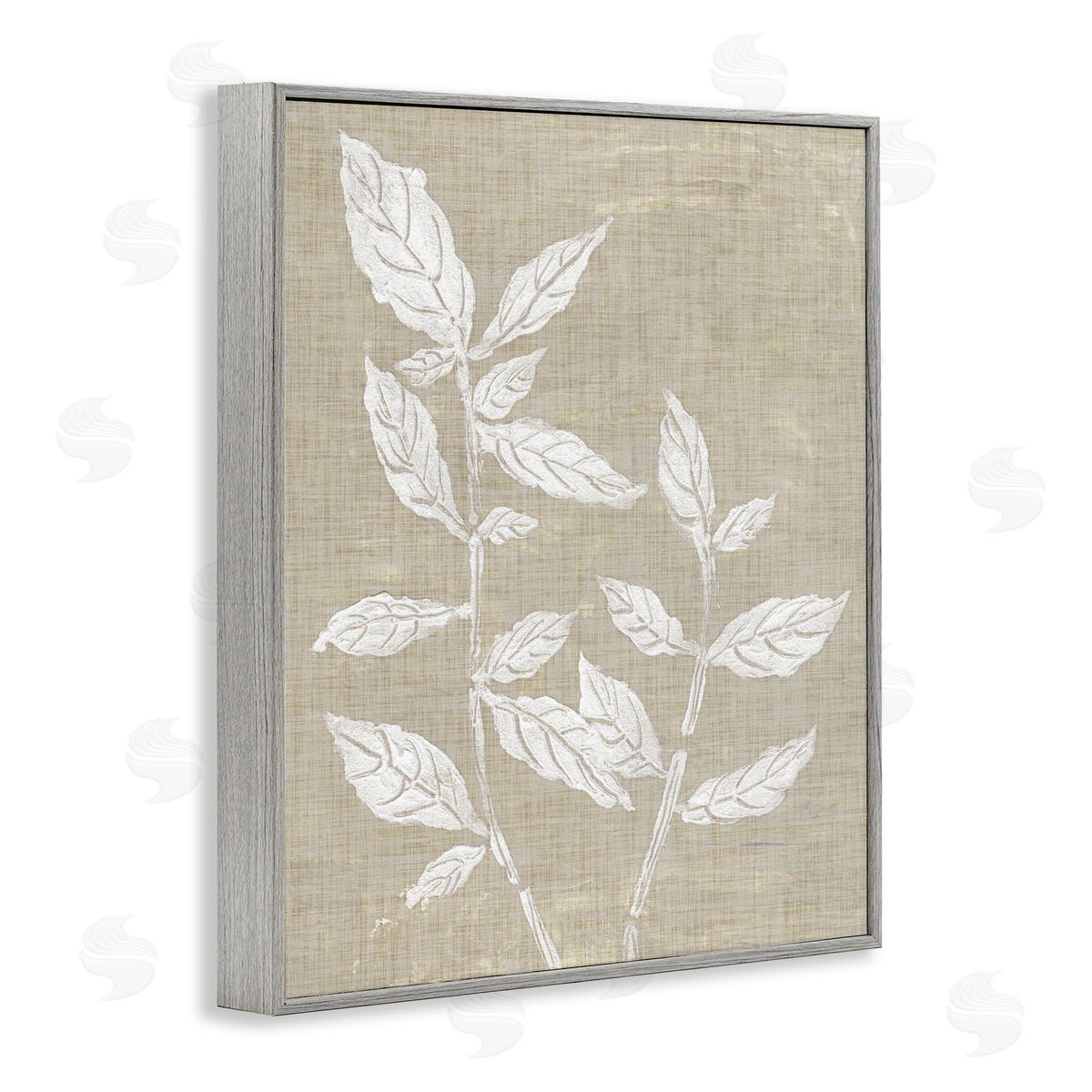 Leaves on Distressed Textile Grey Frame Print Wall Art, Home Decor by Melissa Wang