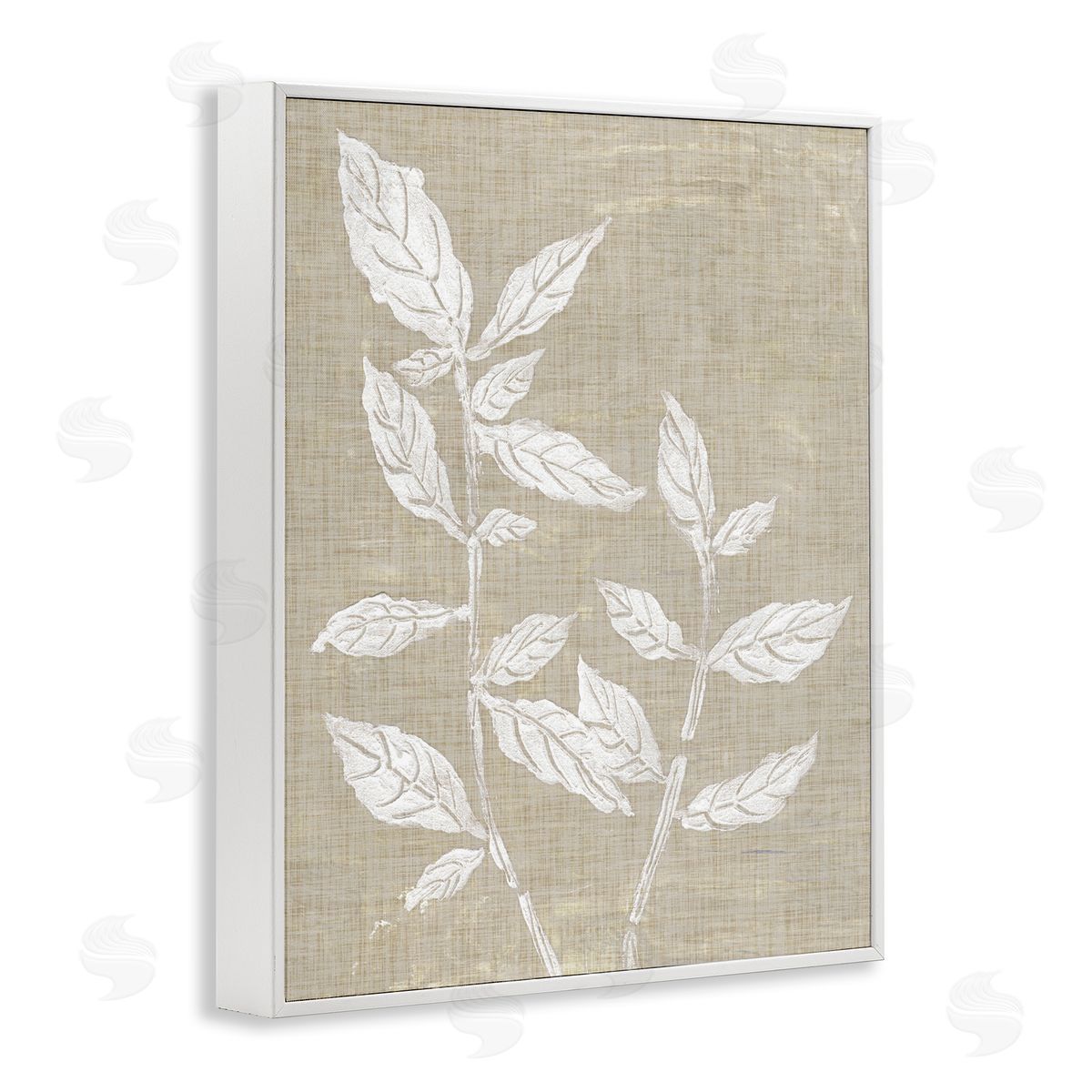 Leaves on Distressed Textile White Frame Print Wall Art, Home Decor by Melissa Wang