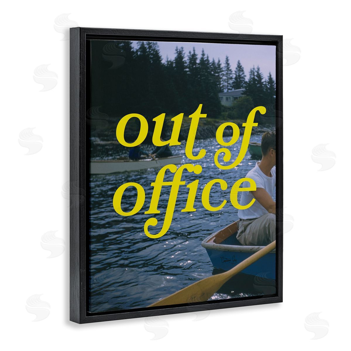 Out of Office Lake View Black Floating Frame Canvas Wall Art, Home Decor by Victoria Barnes