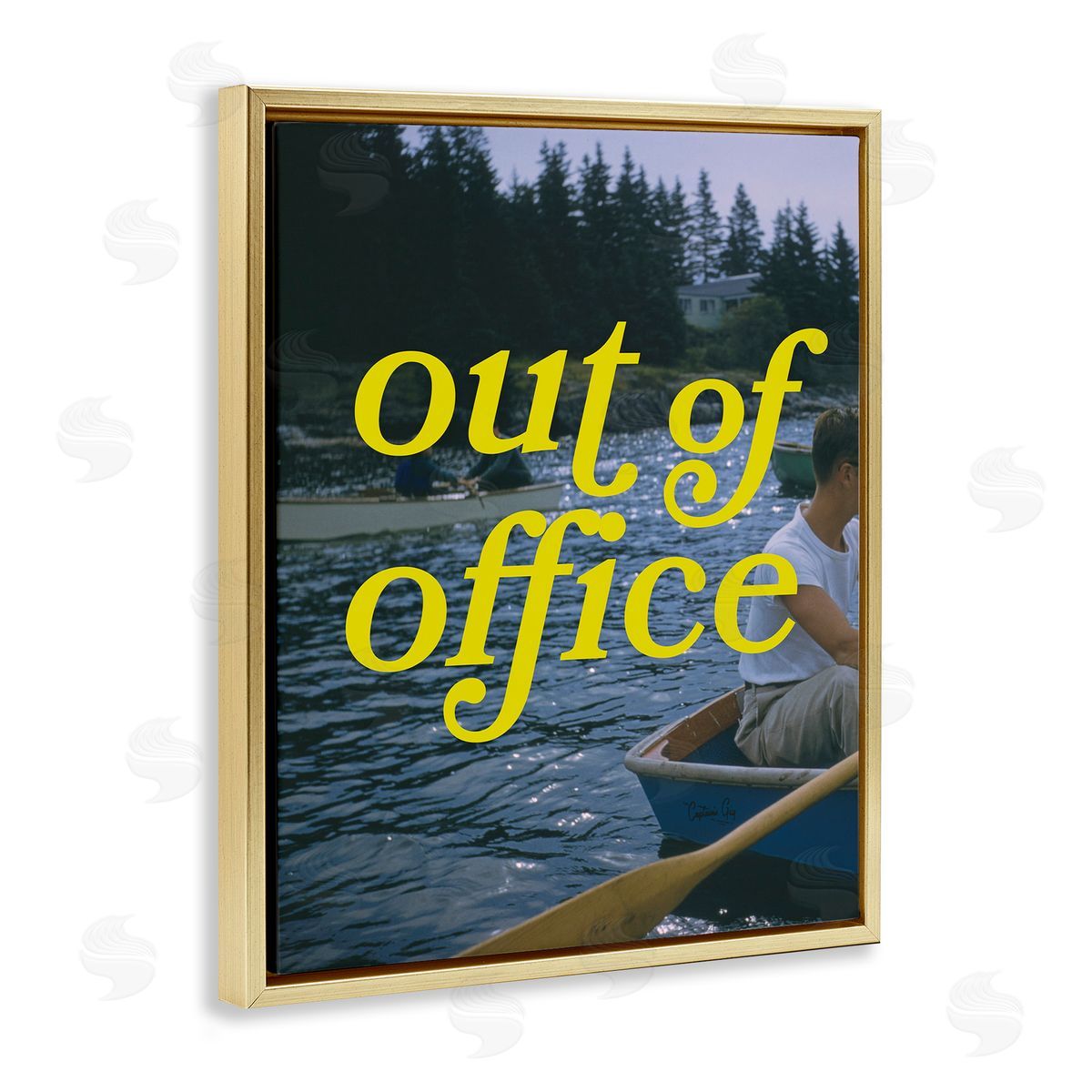 Out of Office Lake View Gold Floating Frame Canvas Wall Art, Home Decor by Victoria Barnes