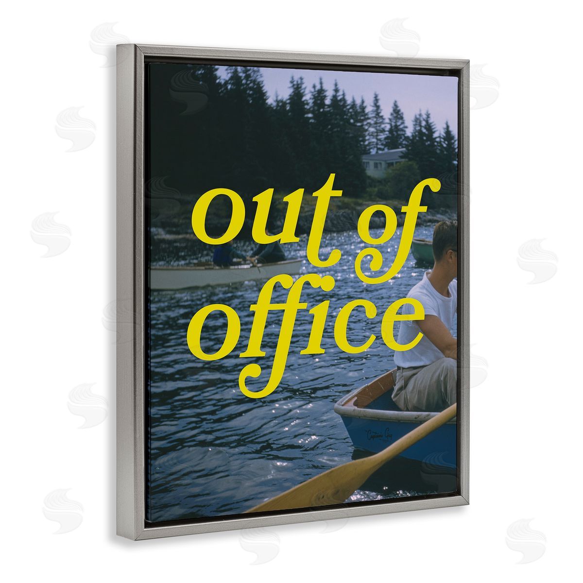 Out of Office Lake View Grey Floating Frame Canvas Wall Art, Home Decor by Victoria Barnes