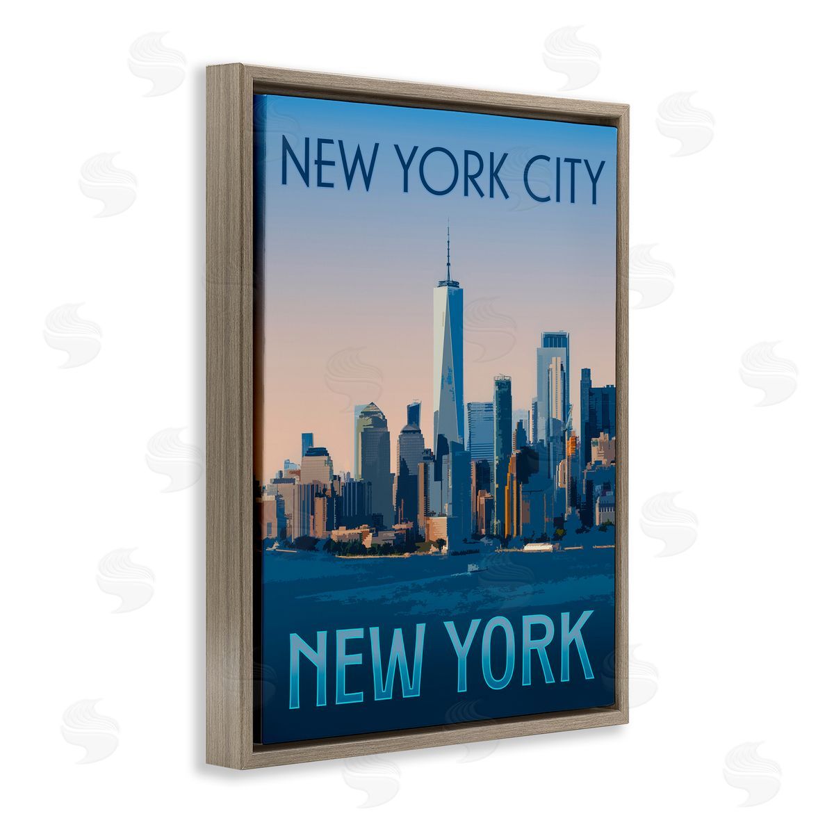 New York Landmark Skyline Brown Floating Frame Canvas Wall Art, Home Decor by Victoria Barnes