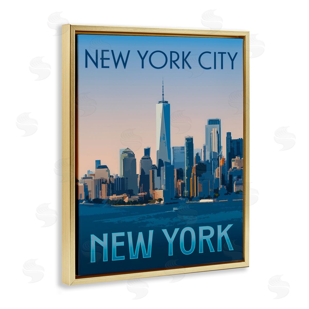 New York Landmark Skyline Gold Floating Frame Canvas Wall Art, Home Decor by Victoria Barnes