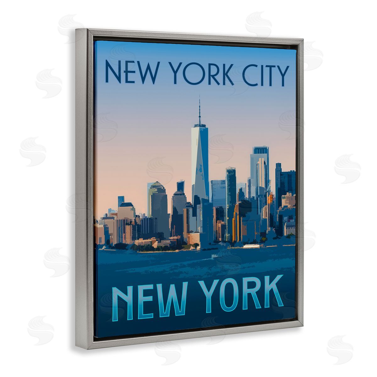 New York Landmark Skyline Grey Floating Frame Canvas Wall Art, Home Decor by Victoria Barnes
