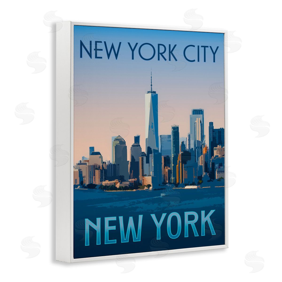 New York Landmark Skyline White Frame Print Wall Art, Home Decor by Victoria Barnes