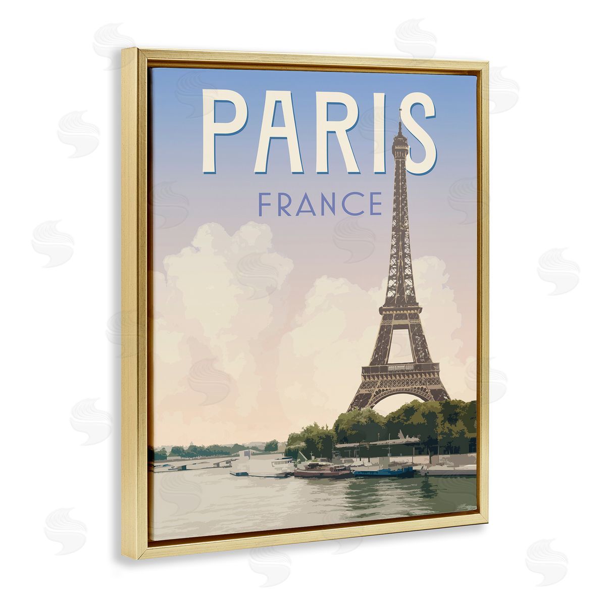 Paris Tower Landmark Gold Floating Frame Canvas Wall Art, Home Decor by Victoria Barnes