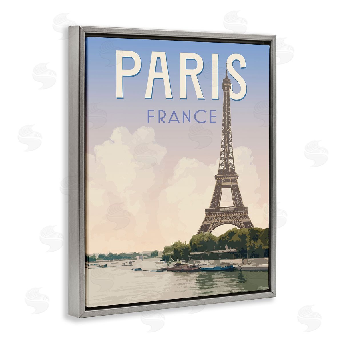Paris Tower Landmark Grey Floating Frame Canvas Wall Art, Home Decor by Victoria Barnes