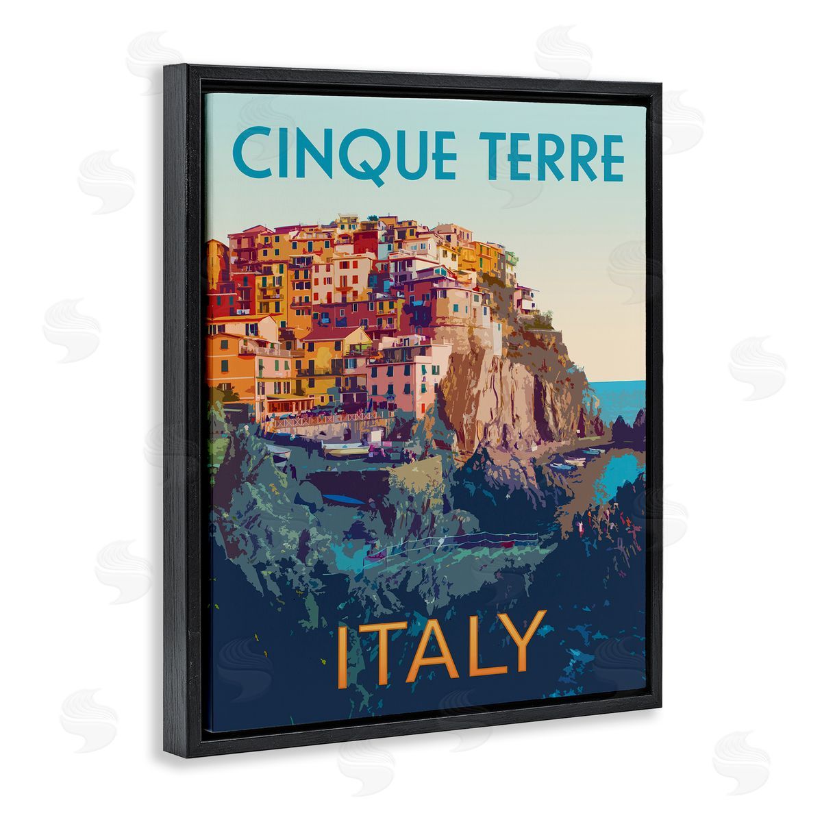 Italian Coast Cityscape Black Floating Frame Canvas Wall Art, Home Decor by Victoria Barnes