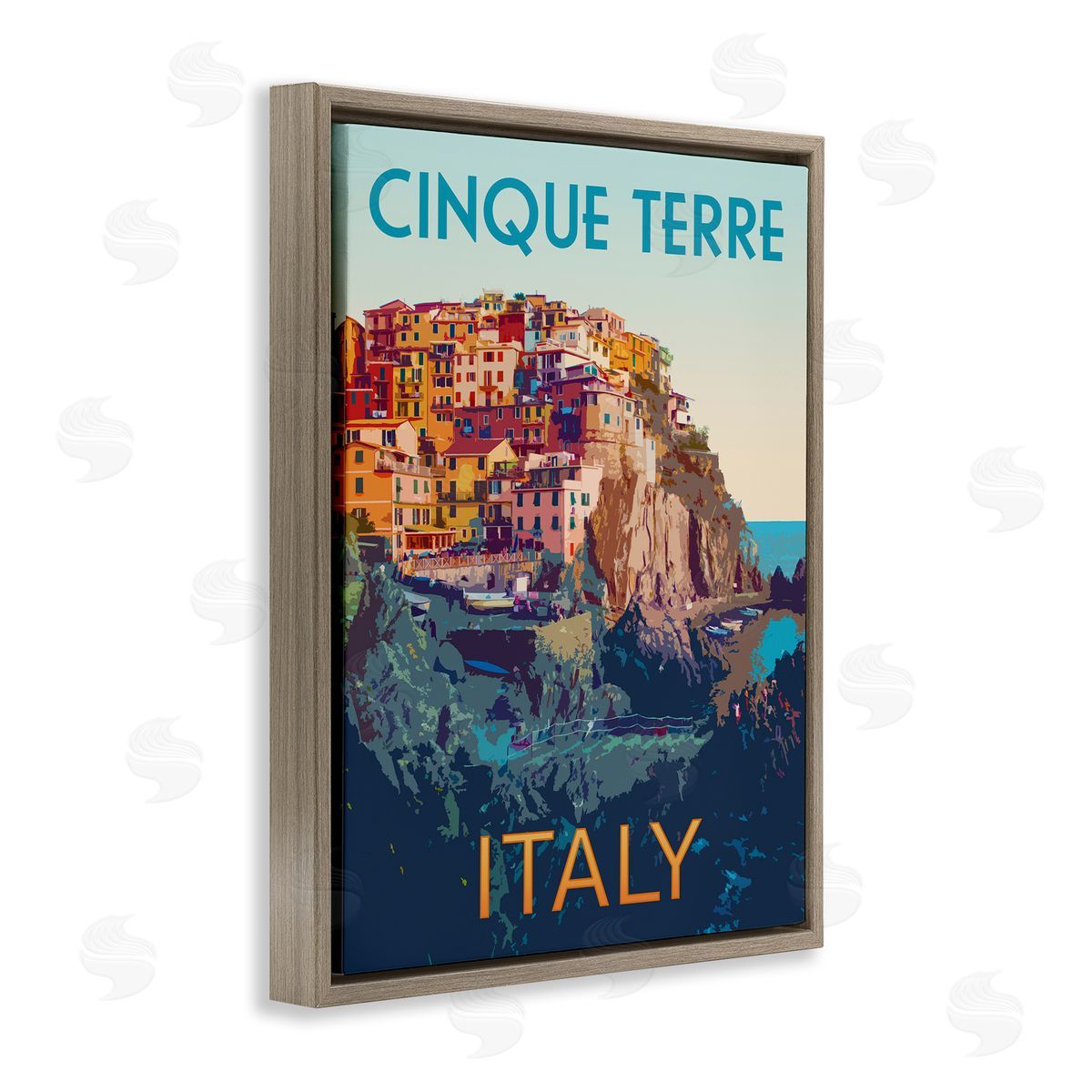 Italian Coast Cityscape Brown Floating Frame Canvas Wall Art, Home Decor by Victoria Barnes