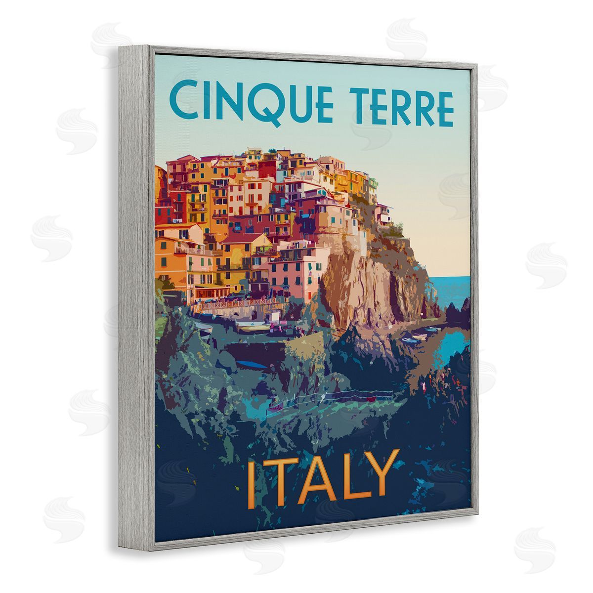 Italian Coast Cityscape Grey Frame Print Wall Art, Home Decor by Victoria Barnes